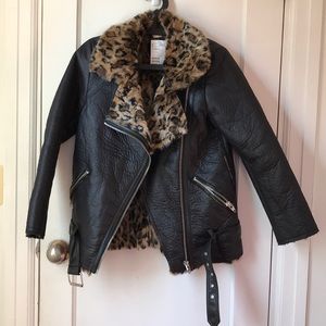 Cheetah faux fur Leather shearling coat 🐆